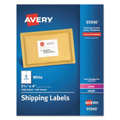 Avery White Shipping Labels-bulk Packs Inkjet/laser Printers 3.33 X 4 White 6/sheet 250 Sheets/box - Office - Avery®