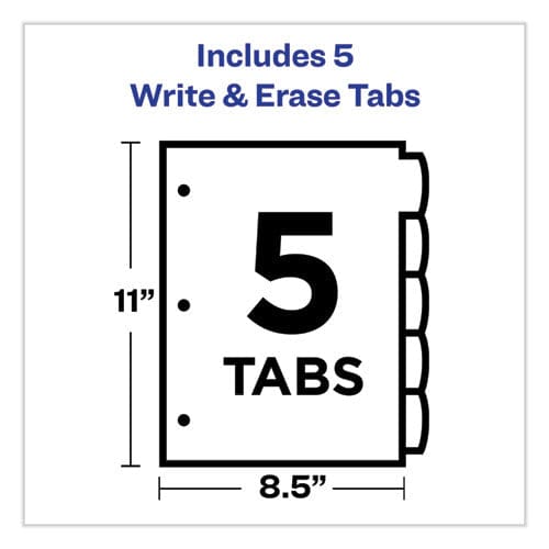 Avery Write And Erase Big Tab Durable Plastic Dividers 3-hole Punched 5-tab 11 X 8.5 Assorted 1 Set - School Supplies - Avery®