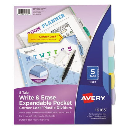 Avery Write And Erase Big Tab Durable Plastic Dividers Expandable Pocket 3-hole Punched 5-tab 11 X 8.5 Assorted 1 Set - School Supplies -