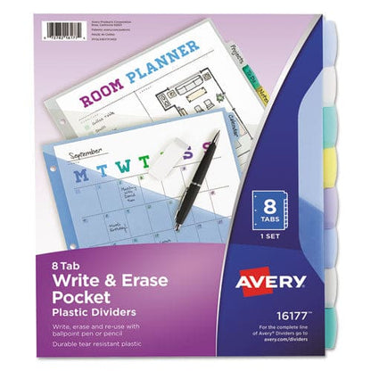 Avery Write And Erase Durable Plastic Dividers With Slash Pocket 3-hold Punched 8-tab 11.13 X 9.25 Assorted 1 Set - School Supplies - Avery®