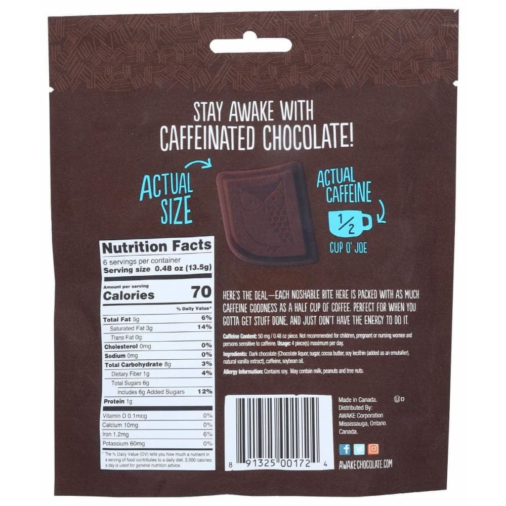 AWAKE Grocery > Refrigerated AWAKE: Dark Chocolate, 2.9 oz