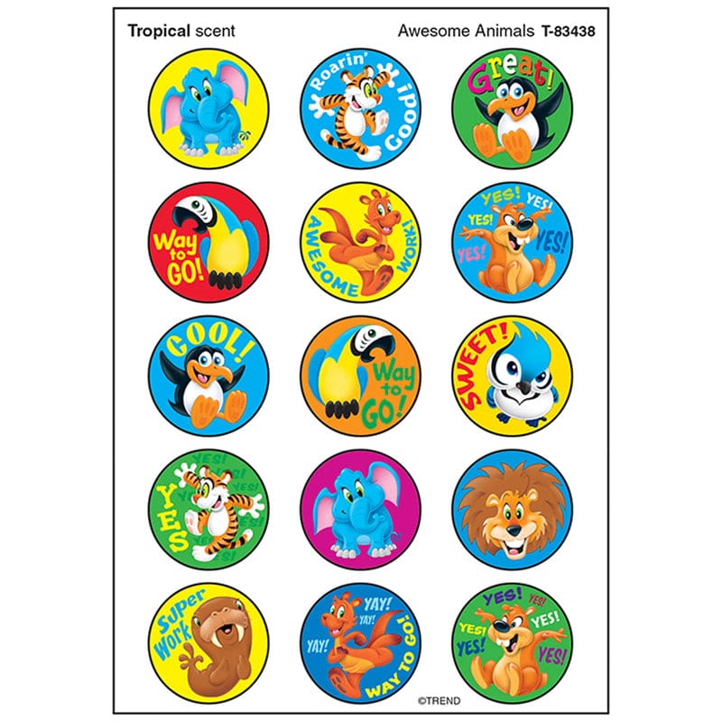 Awesome Animal Stinky Sticker Large Round (Pack of 12) - Stickers - Trend Enterprises Inc.