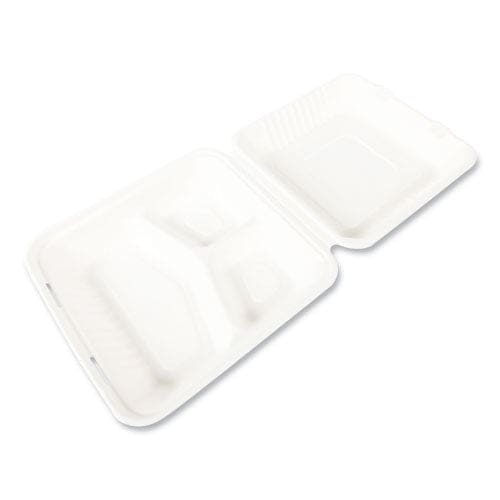 Bagasse Pfas-free Food Containers 3-compartment 9 X 1.93 X 9 White Bamboo/sugarcane 200/carton - Food Service - Boardwalk®