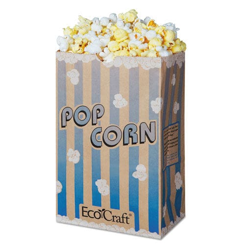 Bagcraft Ecocraft Grease-resistant Popcorn Bags 85 Oz 2-ply 3.25 X 8.63 Blue Stripe/natural 500/carton - Food Service - Bagcraft