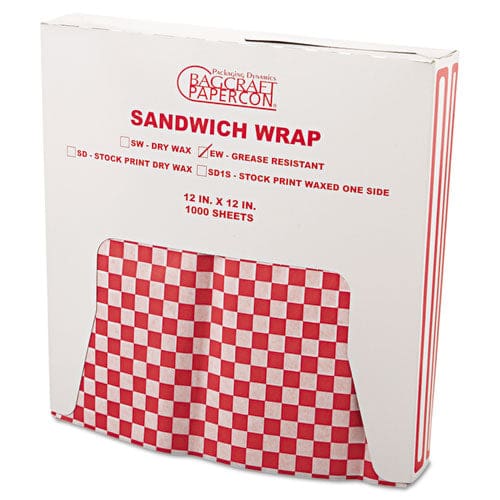 Bagcraft Grease-resistant Paper Wraps And Liners 12 X 12 Red Check 1,000/box 5 Boxes/carton - Food Service - Bagcraft