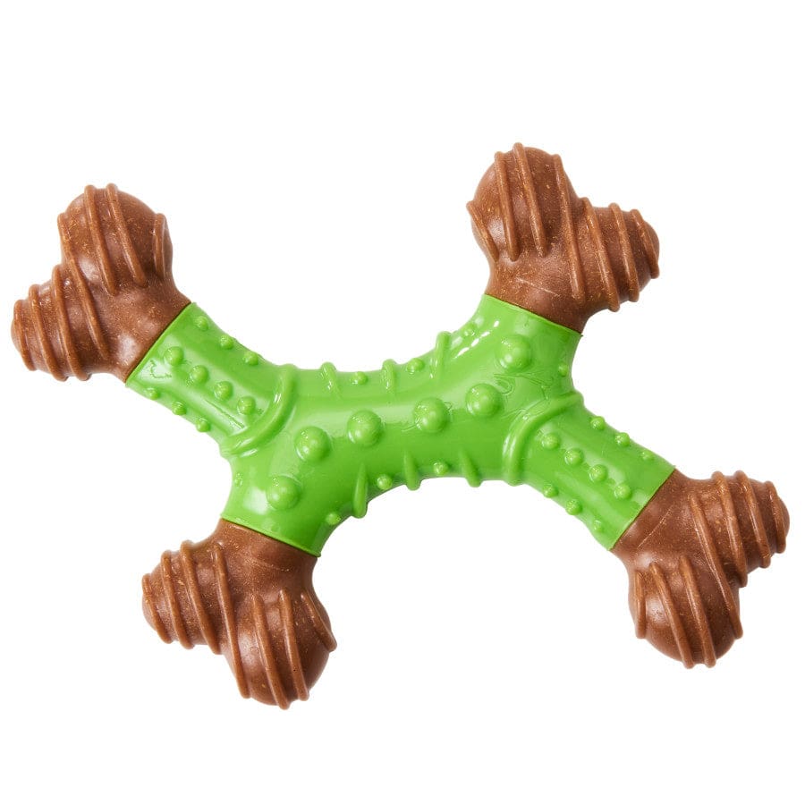 Bam-Bone Dental X-Bone Dog Toy Green-Brown 8in - Pet Supplies - Bam-Bone