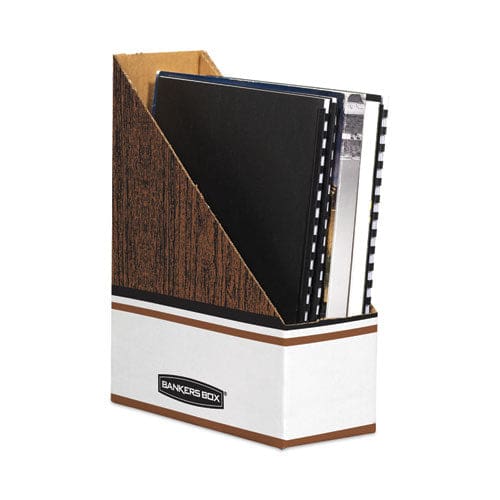 Bankers Box Corrugated Cardboard Magazine File 4 X 11 X 12.25 Wood Grain 12/carton - School Supplies - Bankers Box®