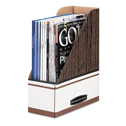 Bankers Box Corrugated Cardboard Magazine File 4 X 11 X 12.25 Wood Grain 12/carton - School Supplies - Bankers Box®