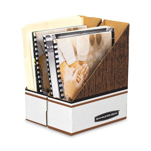 Bankers Box Corrugated Cardboard Magazine File 4 X 9 X 11.5 Wood Grain 12/carton - School Supplies - Bankers Box®