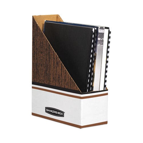 Bankers Box Corrugated Cardboard Magazine File 4 X 9 X 11.5 Wood Grain 12/carton - School Supplies - Bankers Box®