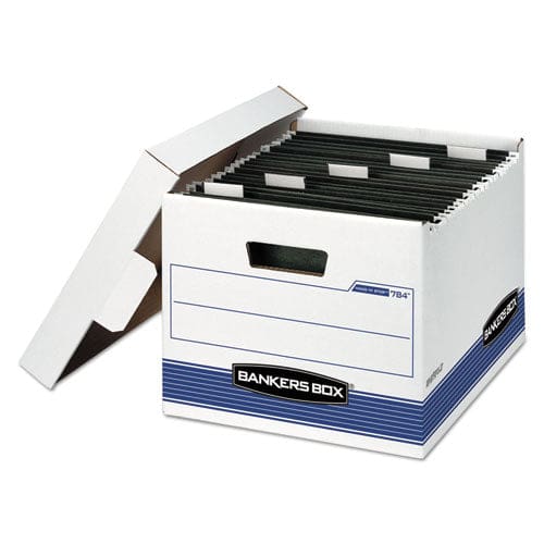 Bankers Box Hang’n’stor Medium-duty Storage Boxes Letter Files 12.63 X 15.63 X 10 White/blue 4/carton - School Supplies - Bankers Box®