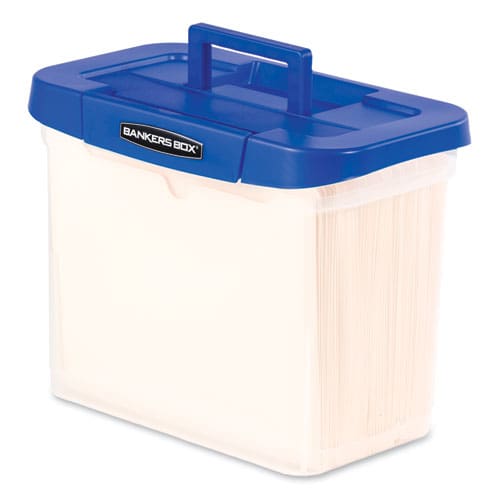 Bankers Box Heavy-duty Portable File Box Letter Files 14.25 X 8.63 X 11.06 Clear/blue - School Supplies - Bankers Box®