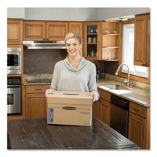 Bankers Box Smoothmove Maximum Strength Moving Boxes Half Slotted Container (hsc) Medium 12.25 X 18.5 X 12 Brown/blue 8/pack - Office -