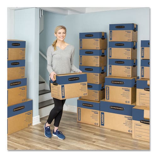 Bankers Box Smoothmove Prime Moving/storage Boxes Lift-off Lid Half Slotted Container Small 12 X 24 X 10 Brown/blue 8/carton - Office -