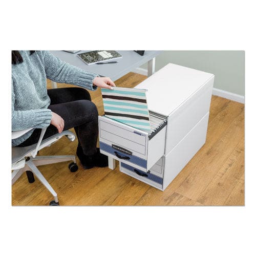 Bankers Box Stor/drawer Steel Plus Extra Space-savings Storage Drawers 10.5 X 25.25 X 5.25 White/blue 12/carton - Office - Bankers Box®