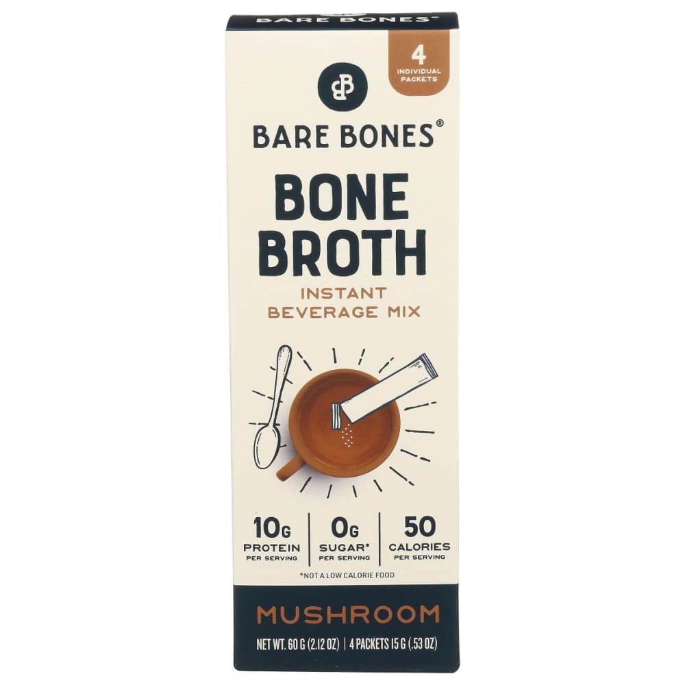 BARE BONES: Bone Broth Stock Instant Mushroom 4ct 2.12 oz - Grocery > Soups & Stocks - BARE BONES