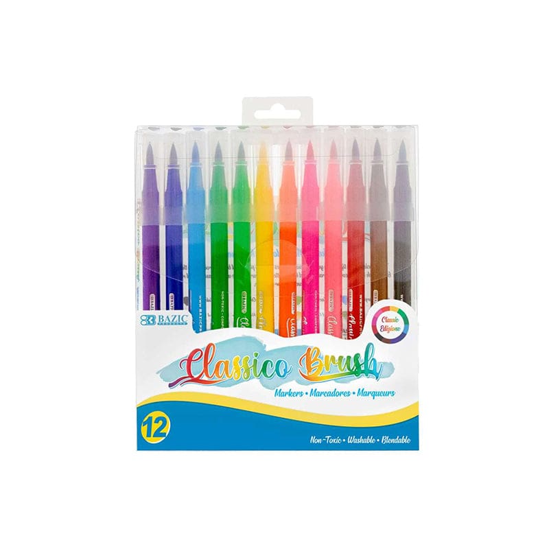 Bazic 12 Colors Brush Markers (Pack of 10) - Markers - Bazic Products
