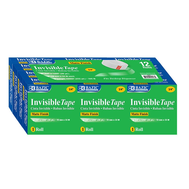 Bazic 12Pk Refill Invisible Tape (Pack of 3) - Tape & Tape Dispensers - Bazic Products