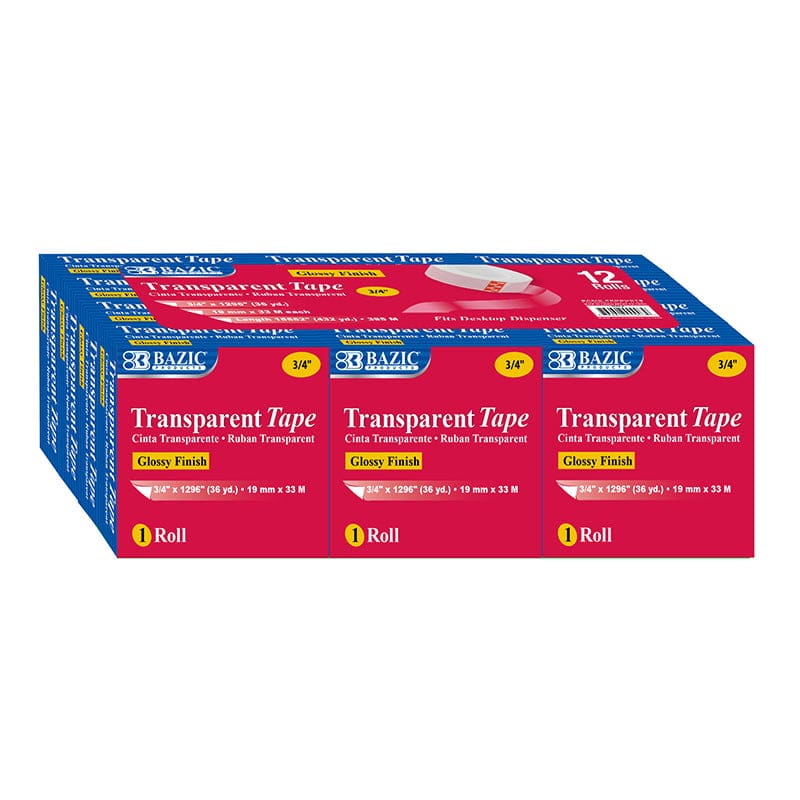 Bazic 12Pk Refill Transparent Tape (Pack of 3) - Tape & Tape Dispensers - Bazic Products