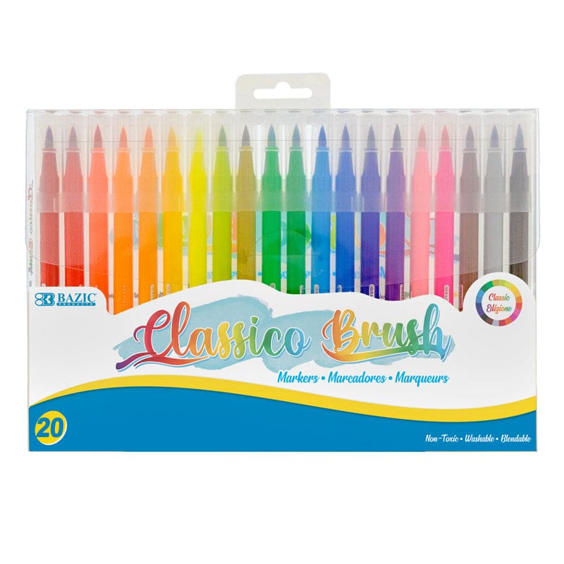 Bazic 20 Colors Brush Markers (Pack of 6) - Markers - Bazic Products