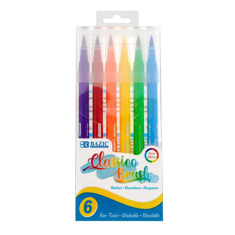 Bazic 6 Classic Colors Brush Marker (Pack of 12) - Markers - Bazic Products