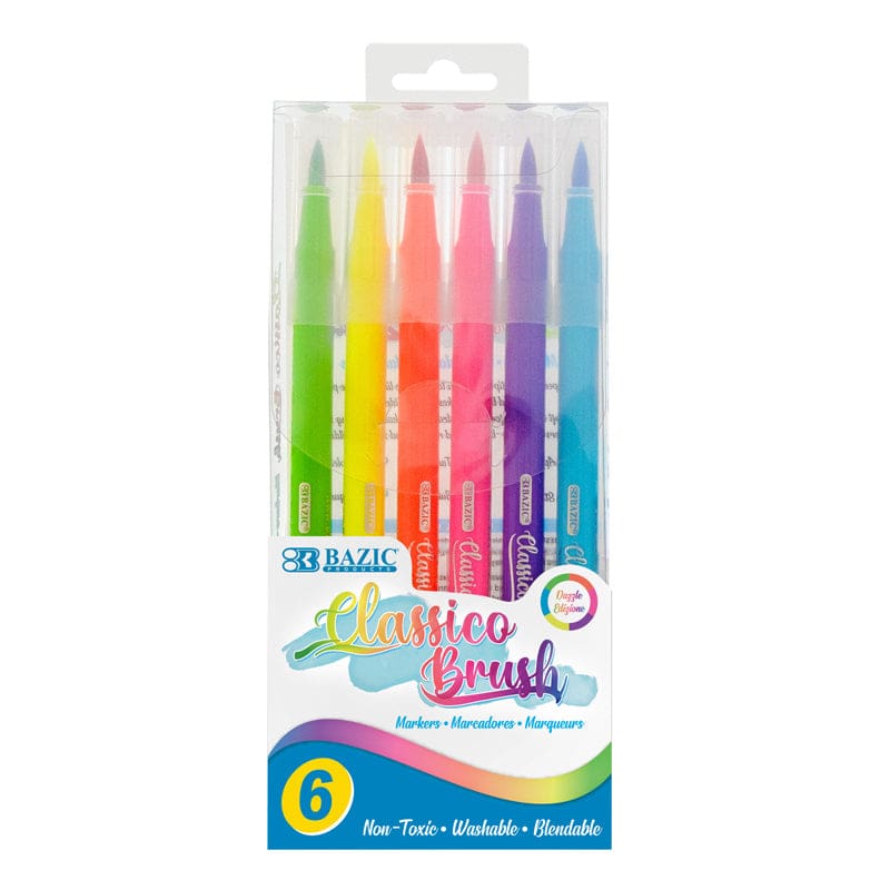 Bazic 6 Fluor Colors Brush Markers (Pack of 12) - Markers - Bazic Products