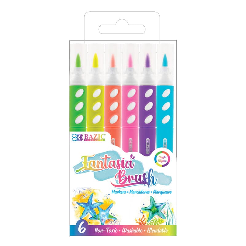 Bazic 6 Fluor Colors Brush Markers (Pack of 12) - Markers - Bazic Products