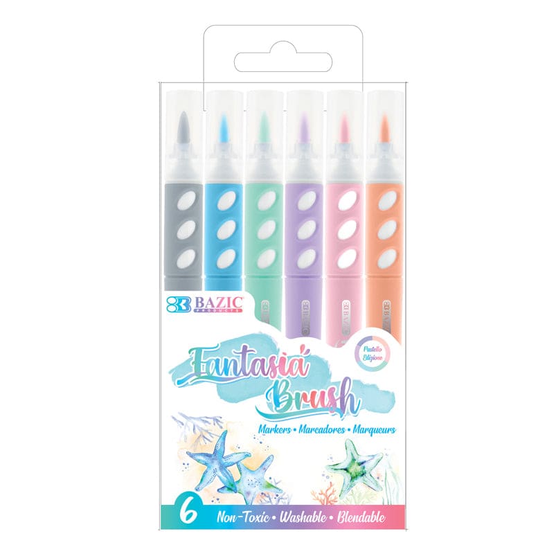 Bazic 6 Pastel Colors Brush Markers (Pack of 12) - Markers - Bazic Products