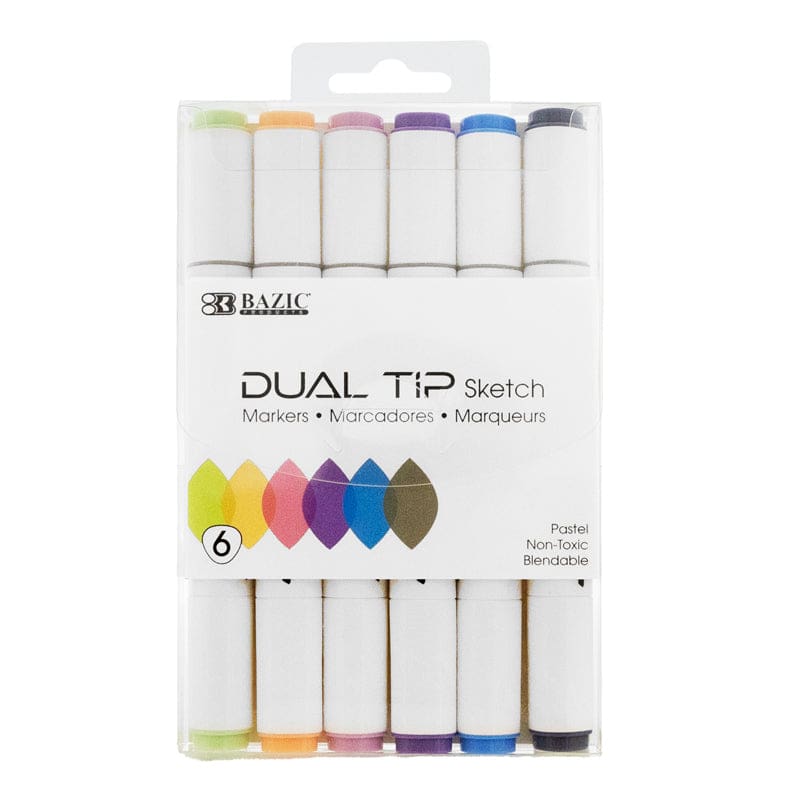 Bazic 6 Pastel Colr Dual Tip Marker (Pack of 8) - Markers - Bazic Products
