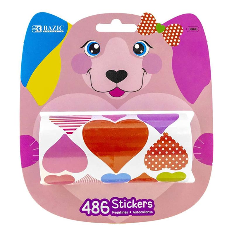 Bazic Heart Sticker Rolls 486/Roll (Pack of 12) - Stickers - Bazic Products