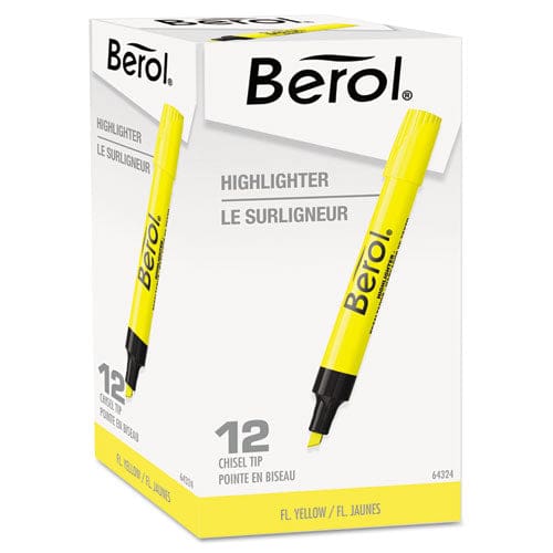 Berol 4009 Chisel Tip Highlighter Fluorescent Yellow Ink Chisel Tip Yellow/black Barrel Dozen - School Supplies - Berol