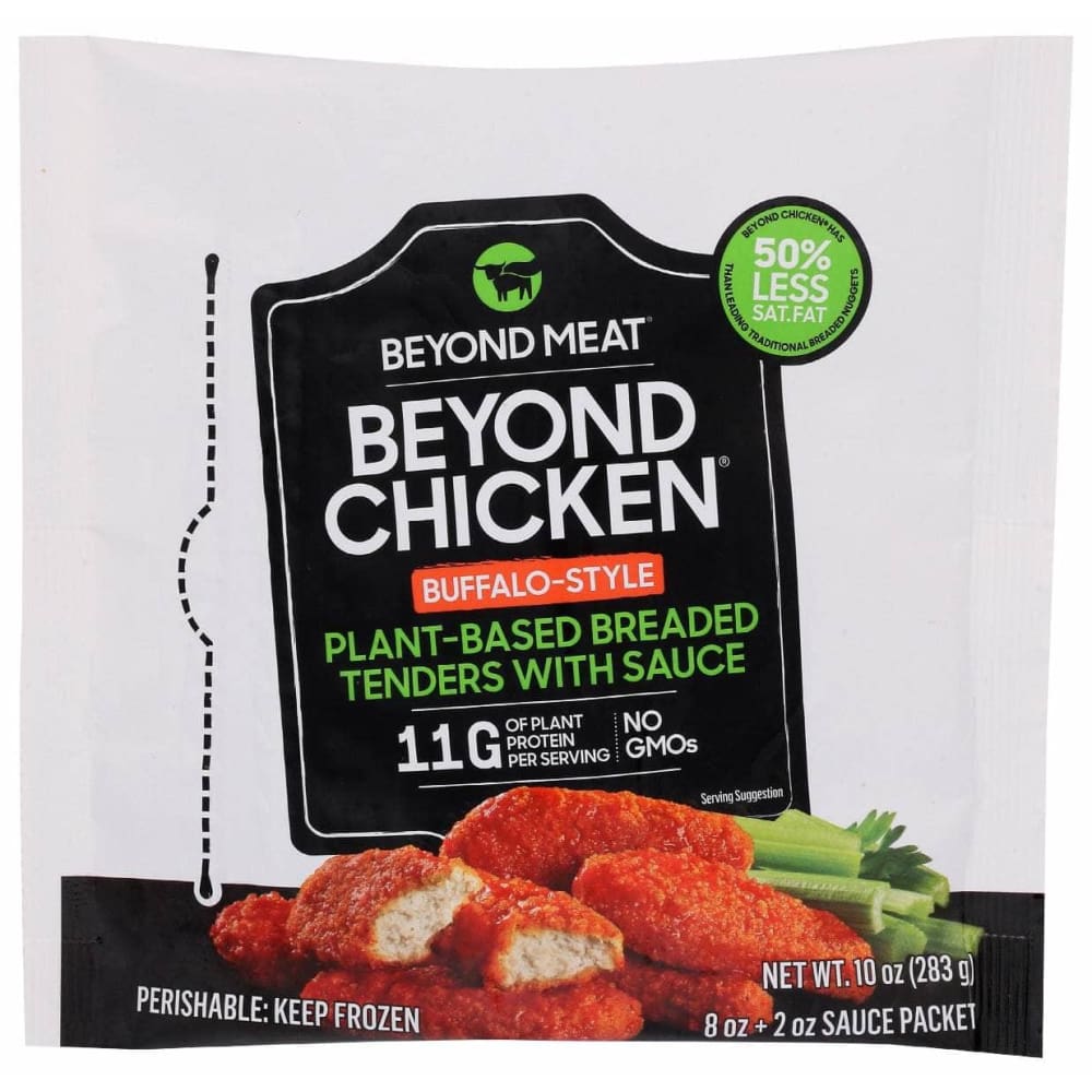 BEYOND MEAT Grocery > Frozen BEYOND MEAT Beyond Chicken Buffalo Style Plant Based Breaded Tenders With Sauce, 10 oz