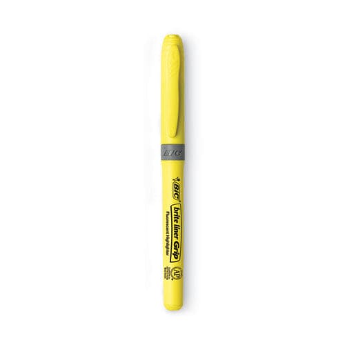 BIC Brite Liner Grip Pocket Highlighter Fluorescent Yellow Ink Chisel Tip Yellow/black/silver Barrel Dozen - School Supplies - BIC®