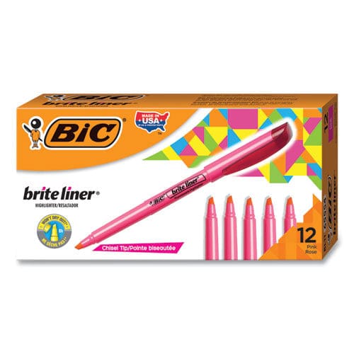 BIC Brite Liner Highlighter Fluorescent Pink Ink Chisel Tip Pink/black Barrel Dozen - School Supplies - BIC®