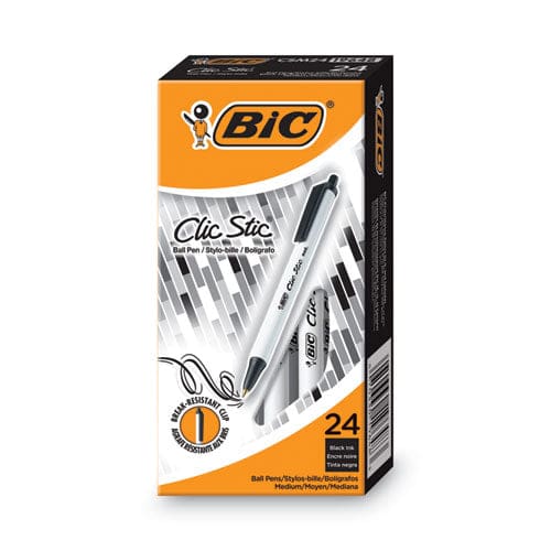 BIC Clic Stic Ballpoint Pen Value Pack Retractable Medium 1 Mm Black Ink White Barrel 24/pack - School Supplies - BIC®