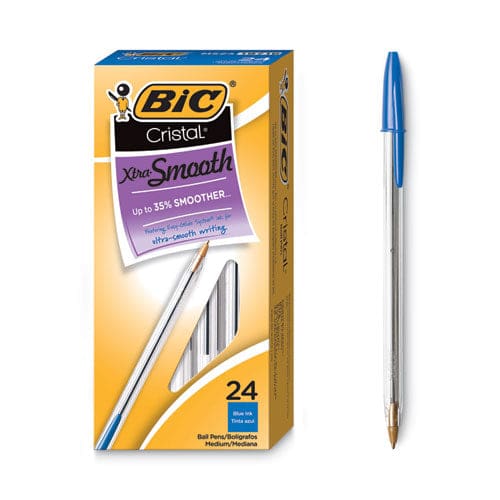 BIC Cristal Xtra Smooth Ballpoint Pen Value Pack Stick Medium 1 Mm Blue Ink Clear Barrel 24/pack - School Supplies - BIC®