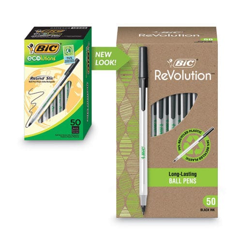 BIC Ecolutions Round Stic Ballpoint Pen Value Pack Stick Medium 1 Mm Black Ink Clear Barrel 50/pack - School Supplies - BIC®