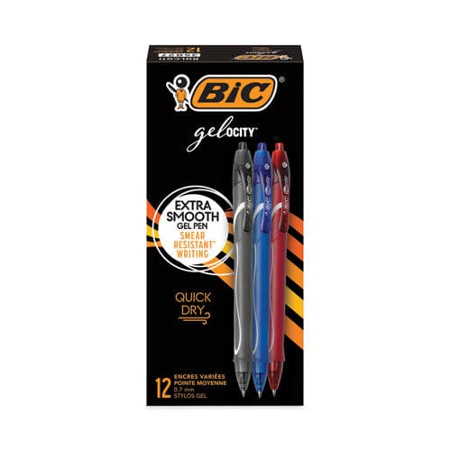 BIC Gel-ocity Quick Dry Gel Pen Retractable Fine 0.7 Mm Three Assorted Ink And Barrel Colors Dozen - School Supplies - BIC®