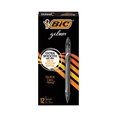 BIC Gel-ocity Quick Dry Gel Pen Retractable Medium 0.7 Mm Black Ink Black Barrel Dozen - School Supplies - BIC®