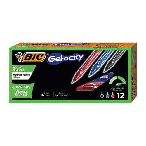 BIC Gel-ocity Quick Dry Gel Pen Retractable Medium 0.7 Mm Blue Ink Blue Barrel Dozen - School Supplies - BIC®