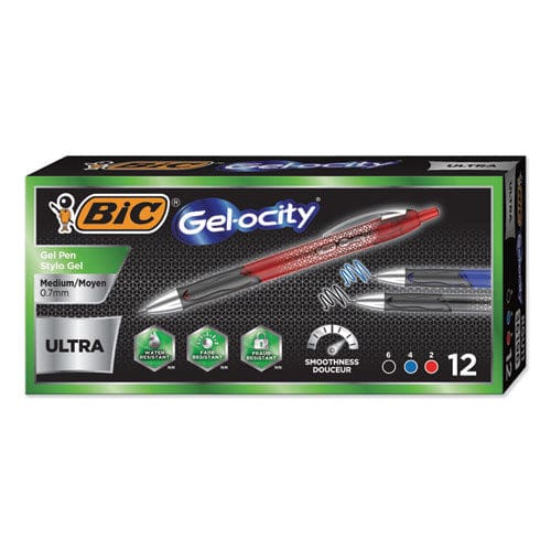 BIC Gel-ocity Ultra Gel Pen Retractable Medium 0.7 Mm Black Ink Black Barrel Dozen - School Supplies - BIC®