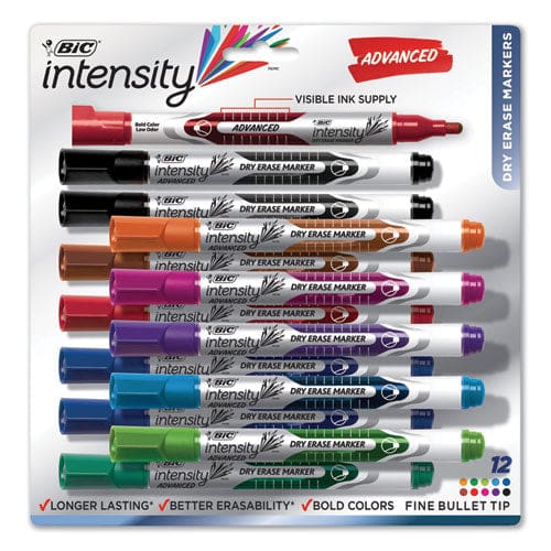 BIC Intensity Advanced Dry Erase Marker Pocket-style Medium Bullet Tip Assorted Colors Dozen - School Supplies - BIC®