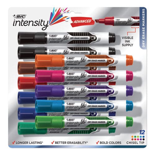 BIC Intensity Advanced Dry Erase Marker Tank-style Broad Chisel Tip Assorted Colors Dozen - School Supplies - BIC®