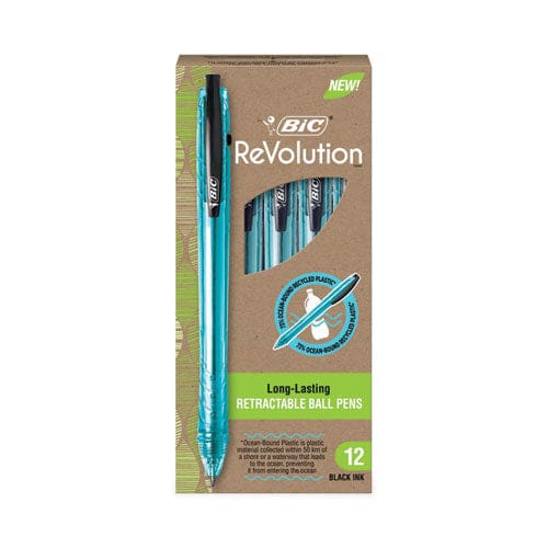 BIC Revolution Ocean Bound Ballpoint Pen Retractable Medium 1 Mm Black Ink/translucent Blue Barrel Dozen - School Supplies - BIC®