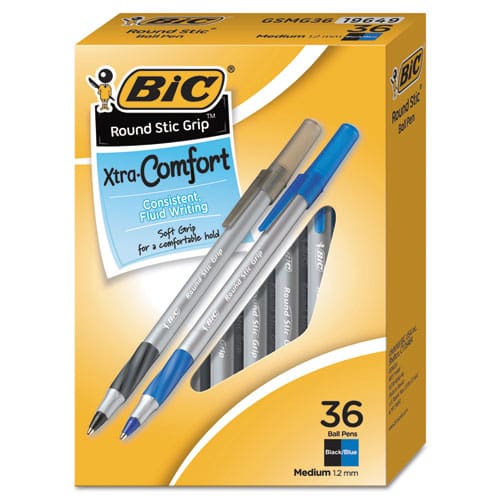 BIC Round Stic Grip Xtra Comfort Ballpoint Pen Easy-glide Stick Medium 1.2 Mm Red Ink Gray/red Barrel Dozen - School Supplies - BIC®