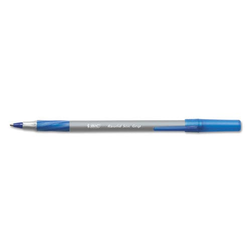 BIC Round Stic Grip Xtra Comfort Ballpoint Pen Stick Fine 0.8 Mm Blue Ink Gray/blue Barrel Dozen - School Supplies - BIC®