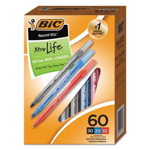 BIC Round Stic Xtra Life Ballpoint Pen Xtra-value Pack Stick Medium 1 Mm Black Ink Black Barrel 240/carton - School Supplies - BIC®