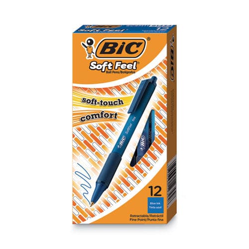 BIC Soft Feel Ballpoint Pen Retractable Fine 0.8 Mm Blue Ink Blue Barrel Dozen - School Supplies - BIC®