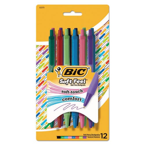 BIC Soft Feel Ballpoint Pen Retractable Medium 1 Mm Assorted Ink And Barrel Colors Dozen - School Supplies - BIC®