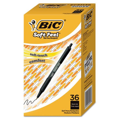 BIC Soft Feel Ballpoint Pen Value Pack Retractable Medium 1 Mm Black Ink Black Barrel 36/pack - School Supplies - BIC®